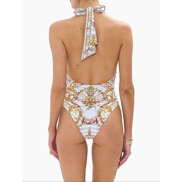 Camilla Plunging Halterneck One-Piece Swimsuit Throne Games Medium $450 - Picture 4 of 9
